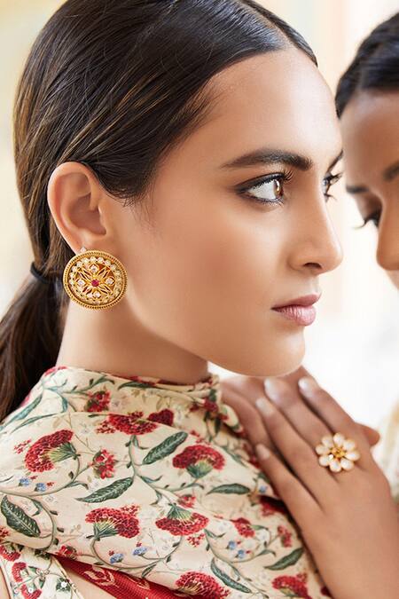 Shop_Anita Dongre_Gold Plated Crystal Aashi Studded Earrings_at_Aza_Fashions