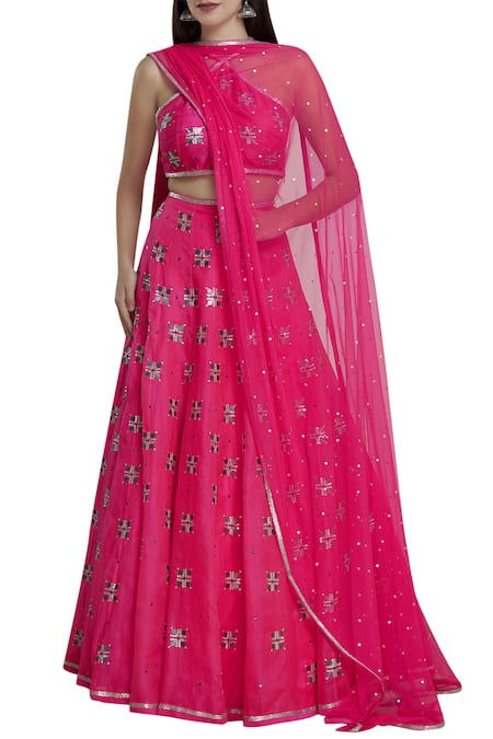 DNU Priyal Prakash Pink Raw Silk Embellished Lehenga Set