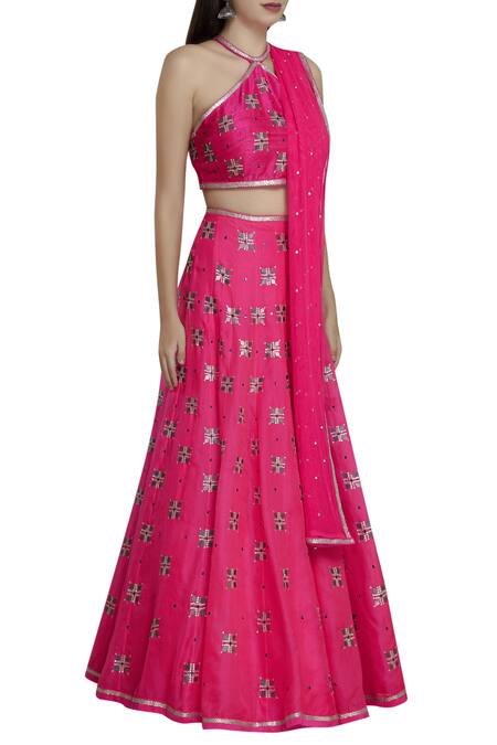 Dnu Priyal Prakash Pink Raw Silk Embellished Lehenga Set Online at Aza Fashions Dnu Priyal Prakash_Pink Raw Silk Embellished Lehenga Set_Online_at_Aza_Fashions