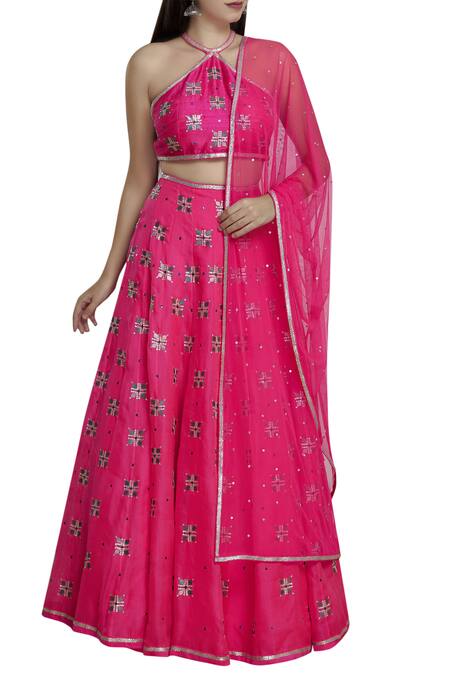 Buy Dnu Priyal Prakash Pink Raw Silk Embellished Lehenga Set Online at Aza Fashions Buy_Dnu Priyal Prakash_Pink Raw Silk Embellished Lehenga Set_Online_at_Aza_Fashions