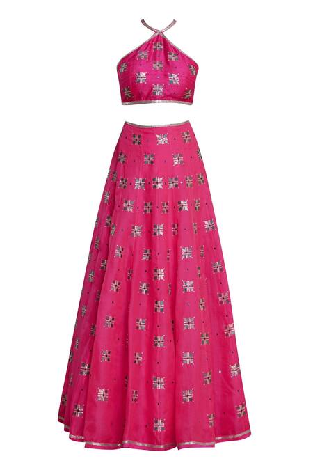 Shop Dnu Priyal Prakash Pink Raw Silk Embellished Lehenga Set Online at Aza Fashions Shop_Dnu Priyal Prakash_Pink Raw Silk Embellished Lehenga Set_Online_at_Aza_Fashions