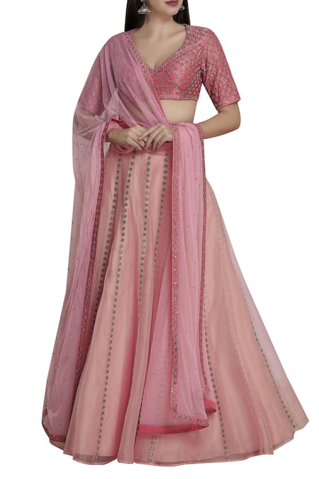 DNU Priyal Prakash Pink Raw Silk Embellished Lehenga Set