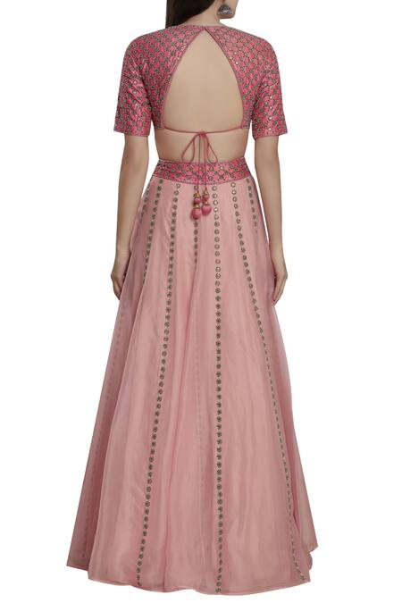Shop_Dnu Priyal Prakash_Pink Raw Silk Embellished Lehenga Set_at_Aza_Fashions