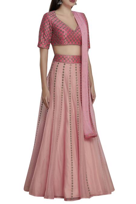 Dnu Priyal Prakash_Pink Raw Silk Embellished Lehenga Set_Online_at_Aza_Fashions