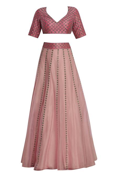 Shop_Dnu Priyal Prakash_Pink Raw Silk Embellished Lehenga Set_Online_at_Aza_Fashions