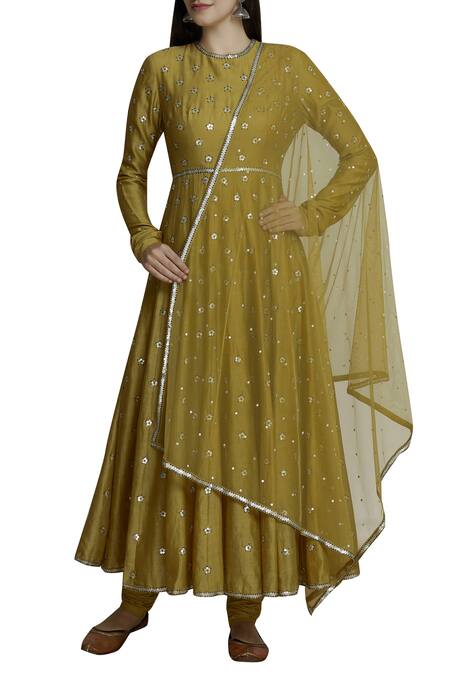 Dnu Priyal Prakash_Yellow Chanderi Anarkali Set_Online_at_Aza_Fashions