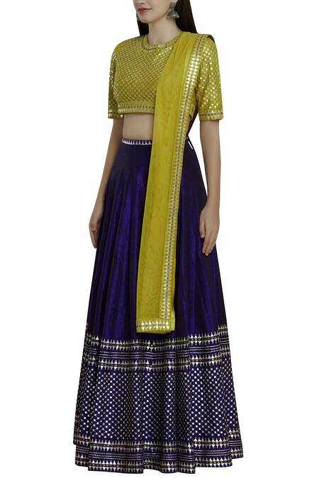Dnu Priyal Prakash_Blue Raw Silk Embellished Lehenga Set_Online_at_Aza_Fashions