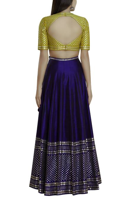 Shop_Dnu Priyal Prakash_Blue Raw Silk Embellished Lehenga Set_at_Aza_Fashions