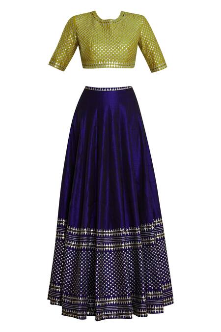 Shop_Dnu Priyal Prakash_Blue Raw Silk Embellished Lehenga Set_Online_at_Aza_Fashions