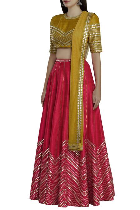 Dnu Priyal Prakash Yellow Raw Silk Embellished Lehenga Set Online at Aza Fashions Dnu Priyal Prakash_Yellow Raw Silk Embellished Lehenga Set_Online_at_Aza_Fashions