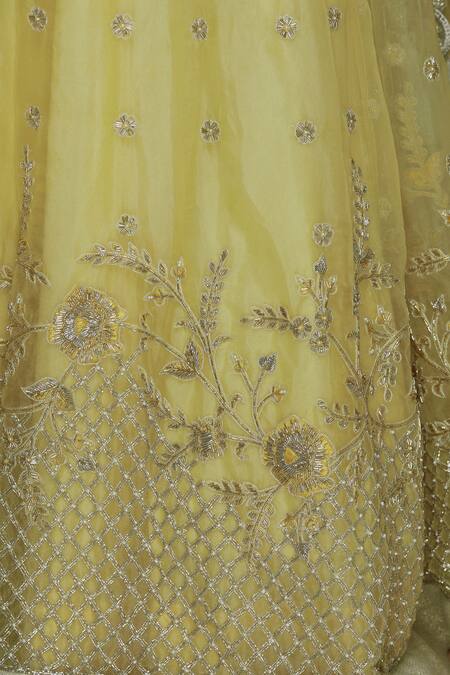 Ariyana by Aza_Yellow Blouse Organza Lehenga Dupion High Neck Embroidered Set _at_Aza_Fashions