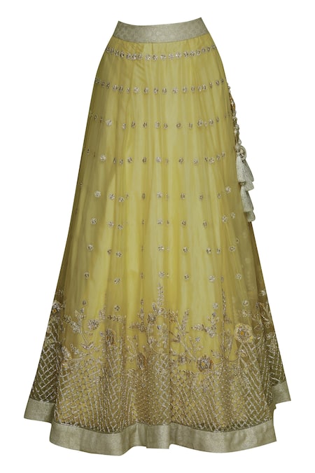 Shop_Ariyana by Aza_Yellow Blouse Organza Lehenga Dupion High Neck Embroidered Set _Online_at_Aza_Fashions