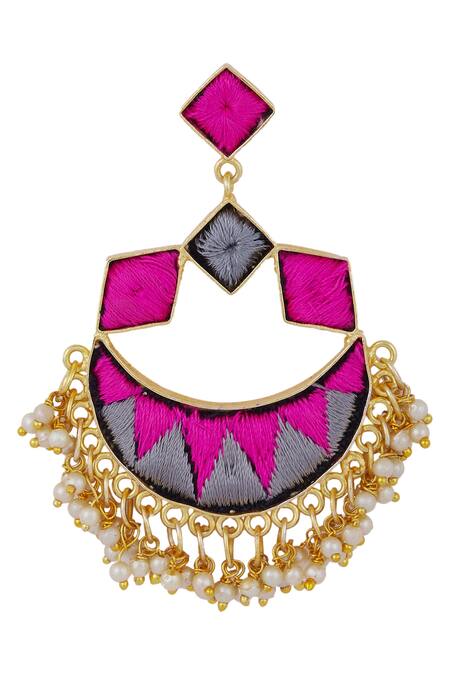 Bauble Bazaar Gold Plated Pearls, Embroidery Geometric Bead Danglers Online at Aza Fashions Bauble Bazaar_Gold Plated Pearls, Embroidery Geometric Bead Danglers _Online_at_Aza_Fashions
