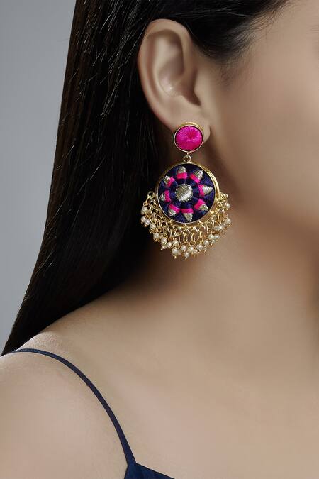 Shop_Bauble Bazaar_Gold Plated Pearl Circular Bead Danglers_at_Aza_Fashions