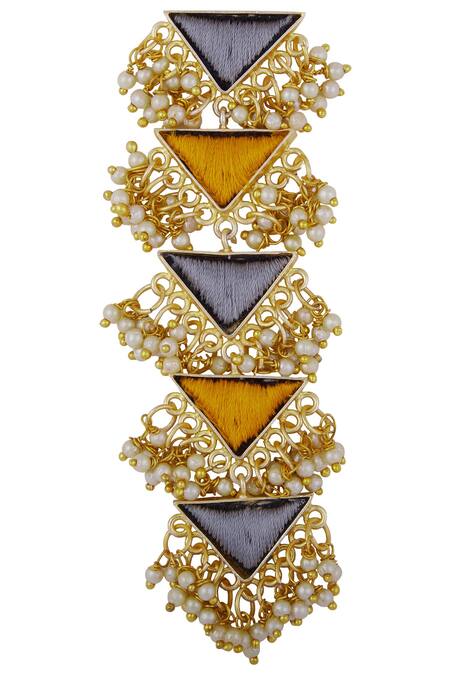 Bauble Bazaar Gold Plated Pearls, Zari Layered Bead Danglers Online at Aza Fashions Bauble Bazaar_Gold Plated Pearls, Zari Layered Bead Danglers _Online_at_Aza_Fashions