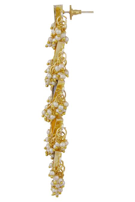 Shop Bauble Bazaar Gold Plated Pearls, Zari Layered Bead Danglers Online at Aza Fashions Shop_Bauble Bazaar_Gold Plated Pearls, Zari Layered Bead Danglers _Online_at_Aza_Fashions