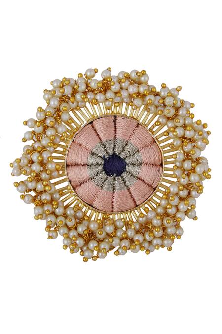 Buy_Bauble Bazaar_Gold Plated Pearl Circular Bead Ring_Online_at_Aza_Fashions