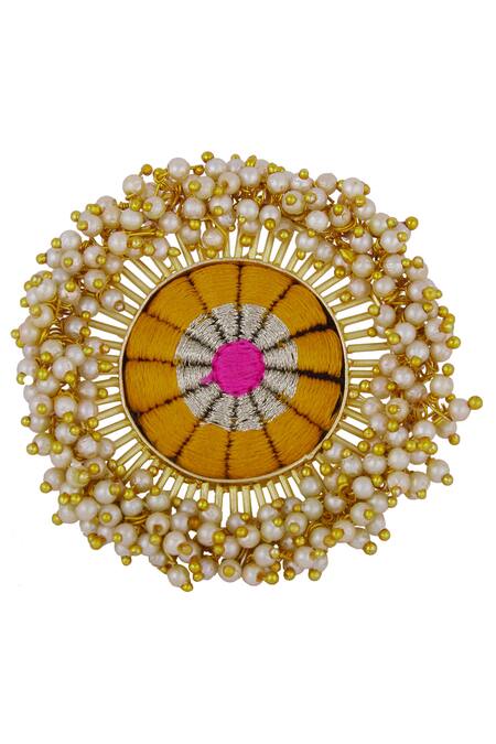 Bauble Bazaar_Gold Plated Pearl Circular Bead Ring_Online_at_Aza_Fashions