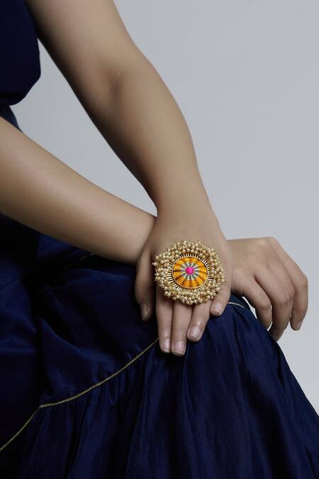 Buy_Bauble Bazaar_Gold Plated Pearl Circular Bead Ring_Online_at_Aza_Fashions