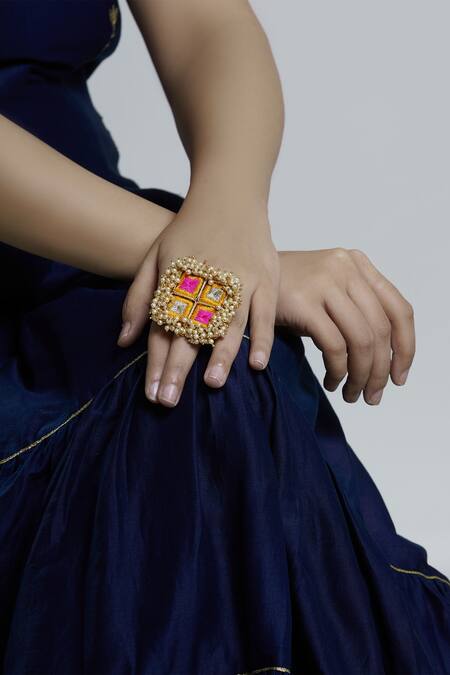 Bauble Bazaar Gold Plated Pearl Geometric Bead Ring Online at Aza Fashions Bauble Bazaar_Gold Plated Pearl Geometric Bead Ring_Online_at_Aza_Fashions