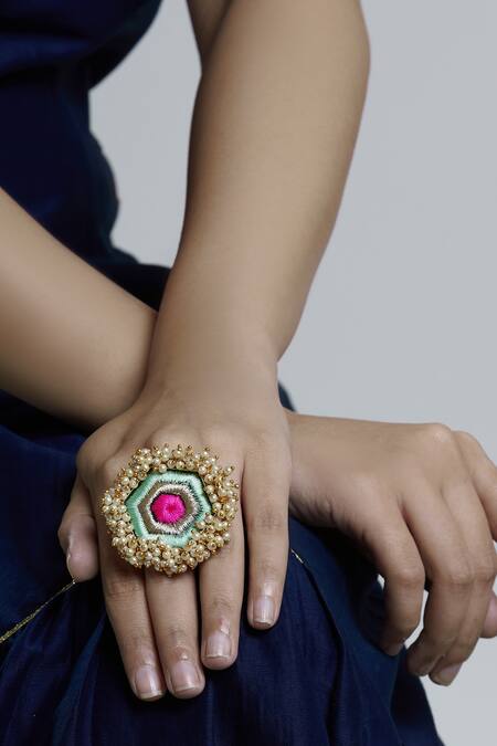 Bauble Bazaar_Gold Plated Pearl Statement Bead Ring_Online_at_Aza_Fashions
