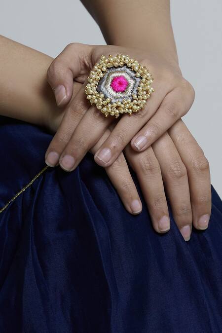 Bauble Bazaar_Gold Plated Pearl Statement Bead Ring_Online_at_Aza_Fashions