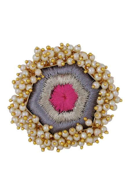 Buy_Bauble Bazaar_Gold Plated Pearl Statement Bead Ring_Online_at_Aza_Fashions