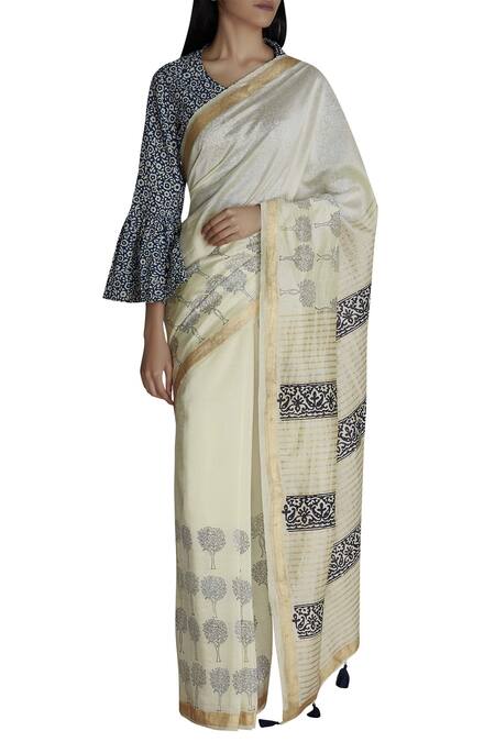 Samyukta Singhania Blue Chanderi Saree With Blouse Online at Aza Fashions Samyukta Singhania_Blue Chanderi Saree With Blouse_Online_at_Aza_Fashions