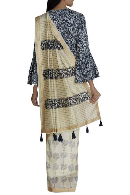 Shop Samyukta Singhania Blue Chanderi Saree With Blouse at Aza Fashions Shop_Samyukta Singhania_Blue Chanderi Saree With Blouse_at_Aza_Fashions