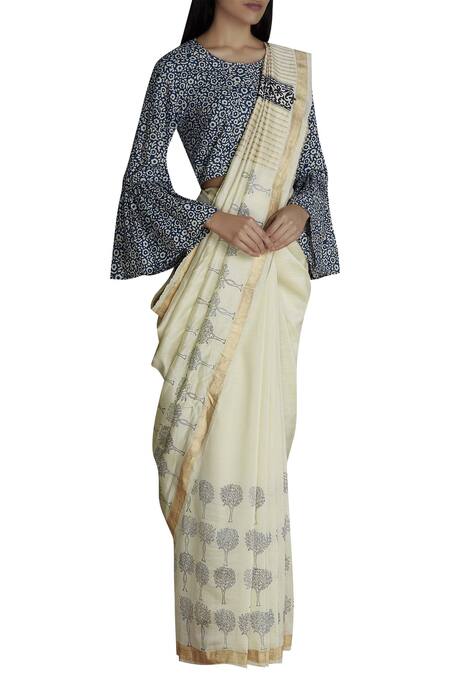 Samyukta Singhania Blue Chanderi Saree With Blouse