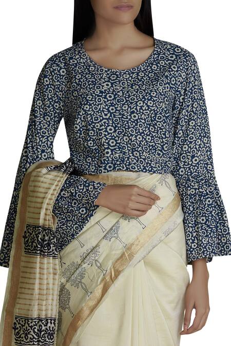 Buy Samyukta Singhania Blue Chanderi Saree With Blouse Online at Aza Fashions Buy_Samyukta Singhania_Blue Chanderi Saree With Blouse_Online_at_Aza_Fashions