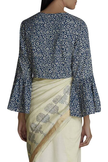 Shop Samyukta Singhania Blue Chanderi Saree With Blouse Online at Aza Fashions Shop_Samyukta Singhania_Blue Chanderi Saree With Blouse_Online_at_Aza_Fashions