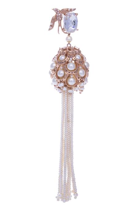 Outhouse_Gold Plated Crsytal Bead Tassel Earrings_Online_at_Aza_Fashions