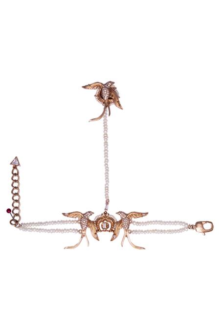 Outhouse_Gold Plated Crystals, Pearls Hand Harness _Online_at_Aza_Fashions