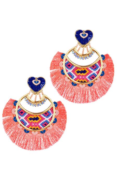 Shop Outhouse Multi Color Metal Fringed Danglers at Aza Fashions Shop_Outhouse_Multi Color Metal Fringed Danglers_at_Aza_Fashions