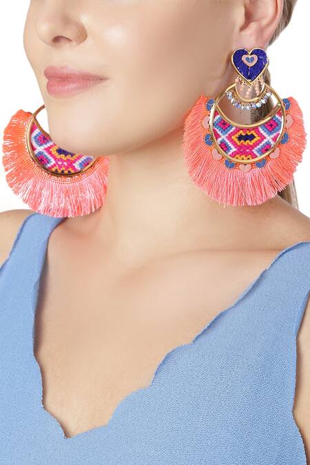 Outhouse Multi Color Metal Fringed Danglers