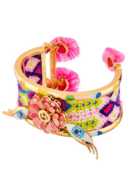 Shop Outhouse Multi Color Thread Aztec Hand Cuff at Aza Fashions Shop_Outhouse_Multi Color Thread Aztec Hand Cuff_at_Aza_Fashions