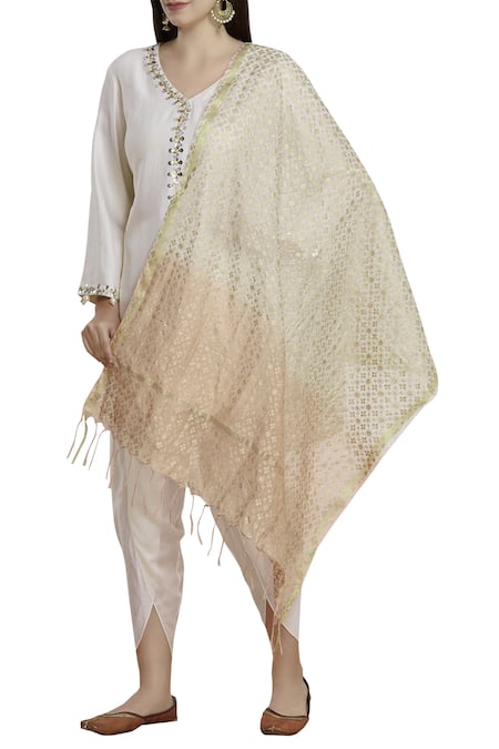 Seema Nanda Off White Chanderi Silk V Neck Kurta Dhoti Pant Set Online at Aza Fashions Seema Nanda_Off White Chanderi Silk V Neck Kurta Dhoti Pant Set _Online_at_Aza_Fashions