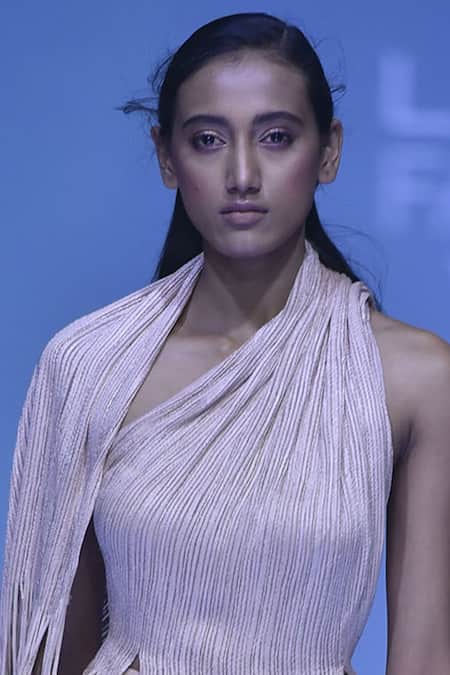 Buy_Abhishek Sharma_Beige Silk Organza, Yarn Embellished Bridal Lehenga Set_Online_at_Aza_Fashions