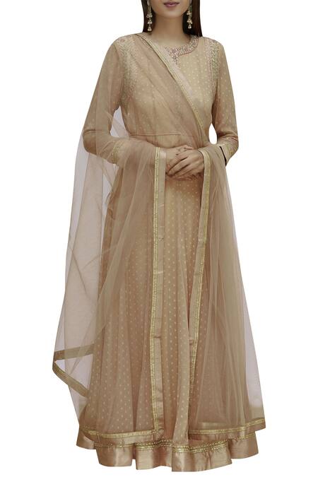 Buy Shyam Narayan Prasad Beige Dupion Silk Round Embroidered Anarkali Set Online at Aza Fashions Buy_Shyam Narayan Prasad_Beige Dupion Silk Round Embroidered Anarkali Set _Online_at_Aza_Fashions