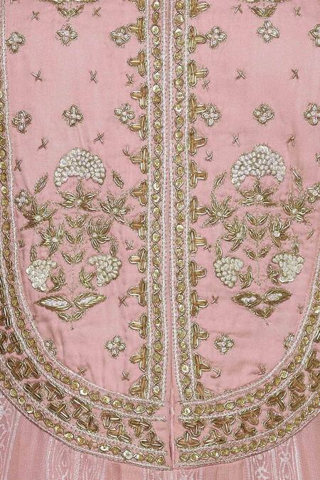 Shyam Narayan Prasad_Pink Georgette, Cotton Satin Round Embroidered Anarkali Set _at_Aza_Fashions