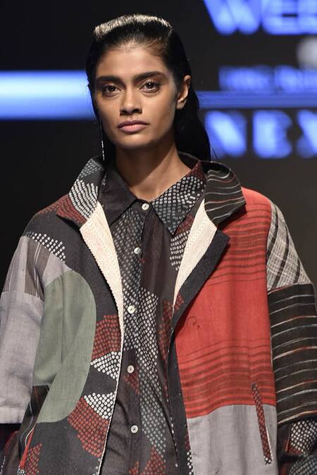 Urvashi Kaur_Collared Multi Color Shibori Print Full Sleeve Shirt _Online_at_Aza_Fashions