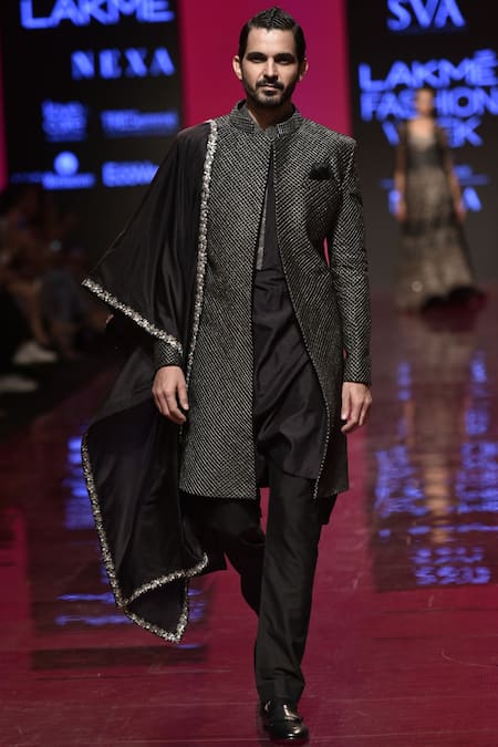 SVA by Sonam & Paras Modi Black Quilted Sherwani Set  