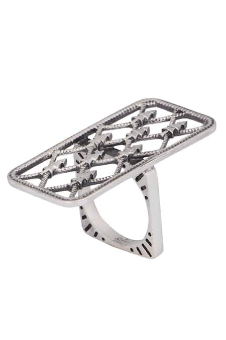 Masaba Silver Plated Metal Carved Statement Ring