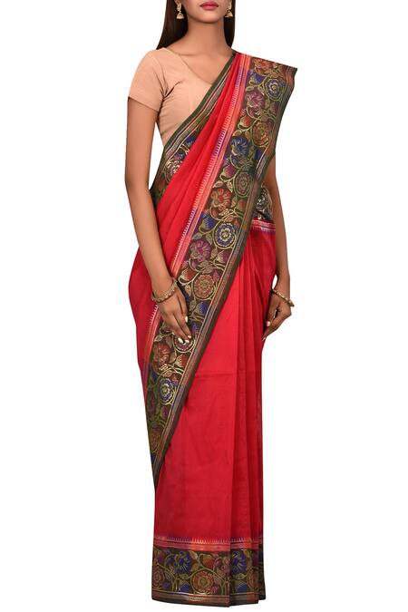 Samyukta Singhania_Red Banarasi Silk Saree_Online_at_Aza_Fashions