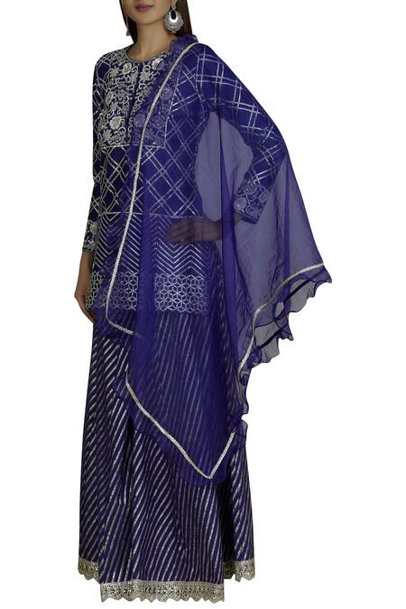 Neha Khullar Blue Kurta And Palazzo Chanderi Silkdupatta Chiffon Round Set Online at Aza Fashions Neha Khullar_Blue Kurta And Palazzo Chanderi Silkdupatta Chiffon Round Set _Online_at_Aza_Fashions