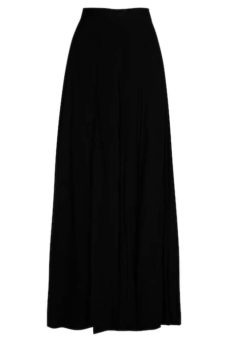 Shop_Neha Khullar_Black Kurta And Palazzo Chanderi Silkdupatta Chiffon Notched Set _Online_at_Aza_Fashions