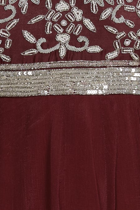 Neha Khullar Maroon Anarkali Chiffondupatta Net Organza V Neck Chanderi With Dupatta at Aza Fashions Neha Khullar_Maroon Anarkali Chiffondupatta Net Organza V Neck Chanderi With Dupatta _at_Aza_Fashions