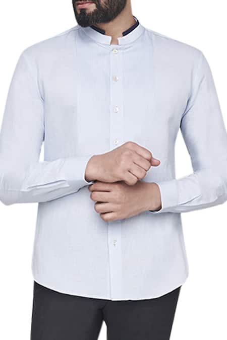 Anita Dongre_Blue Cotton Linen Dhruv Shirt_Online_at_Aza_Fashions