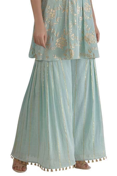 Buy_Mandira Wirk Resort_Blue Cotton Striped Sharara Pants_Online_at_Aza_Fashions